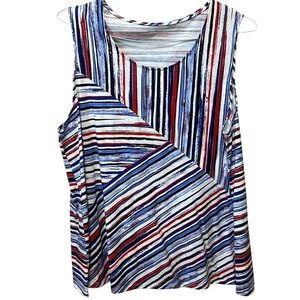Kim Rogers Woman Red White Blue Striped Sleeveless Scoop Neck Top 1X